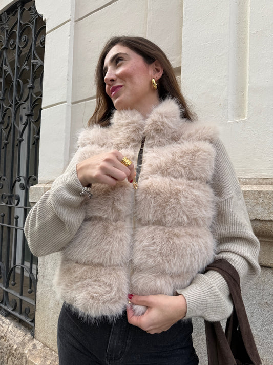 Beige Pia Fur Vest