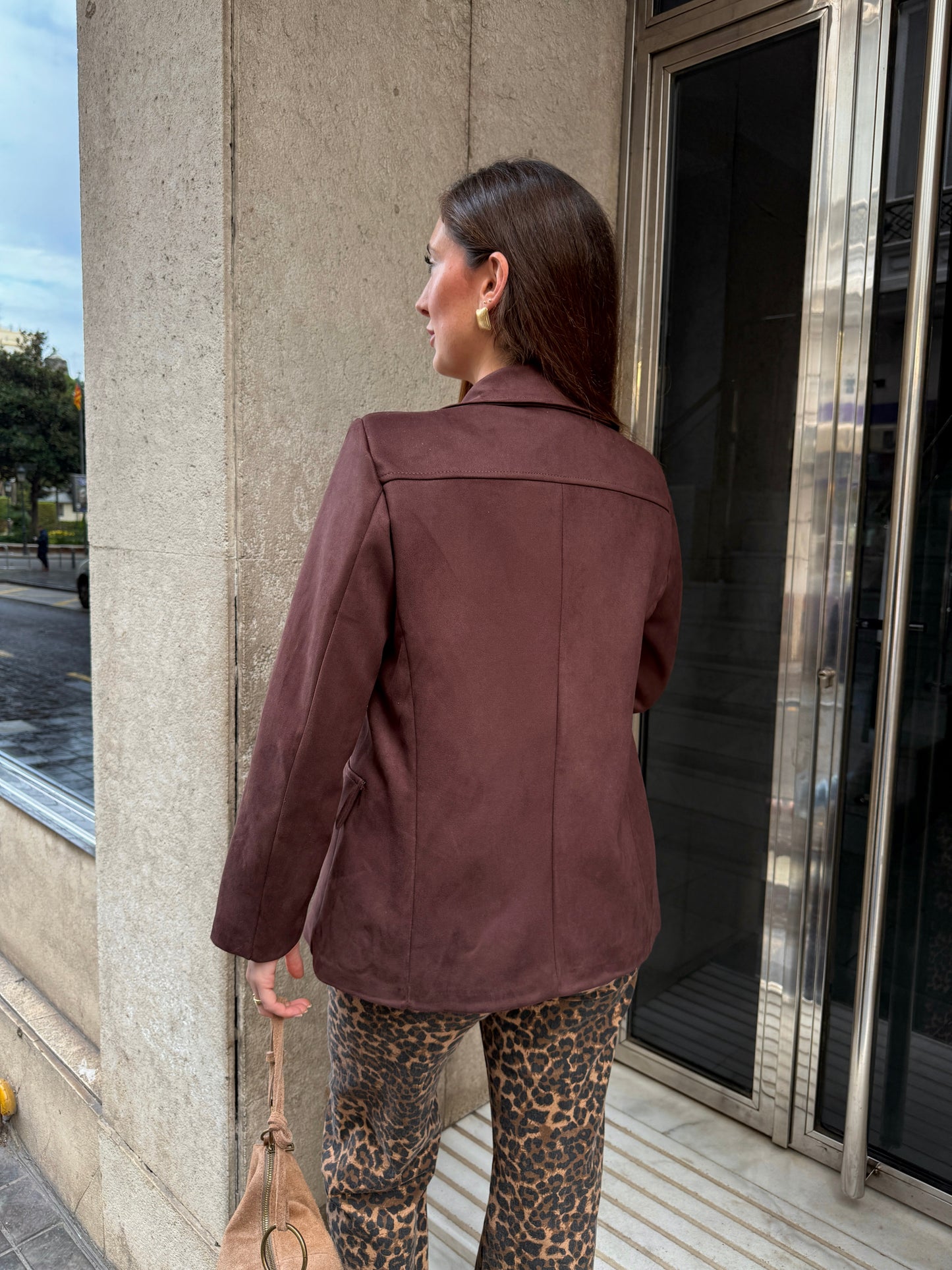 Moni Chocolate Suede Effect Blazer