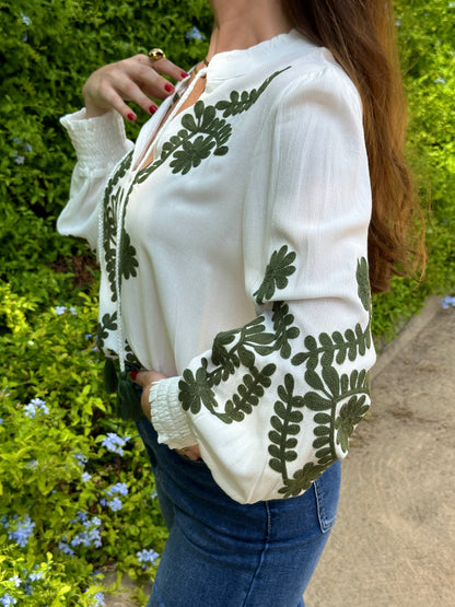 Blusa Bordada Mar Verde