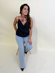 Blusa Lola Satén Azul Talla Grande