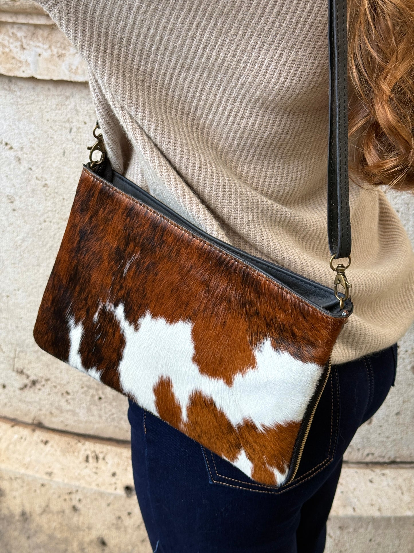 Elena Cow Print Leather Crossbody Bag