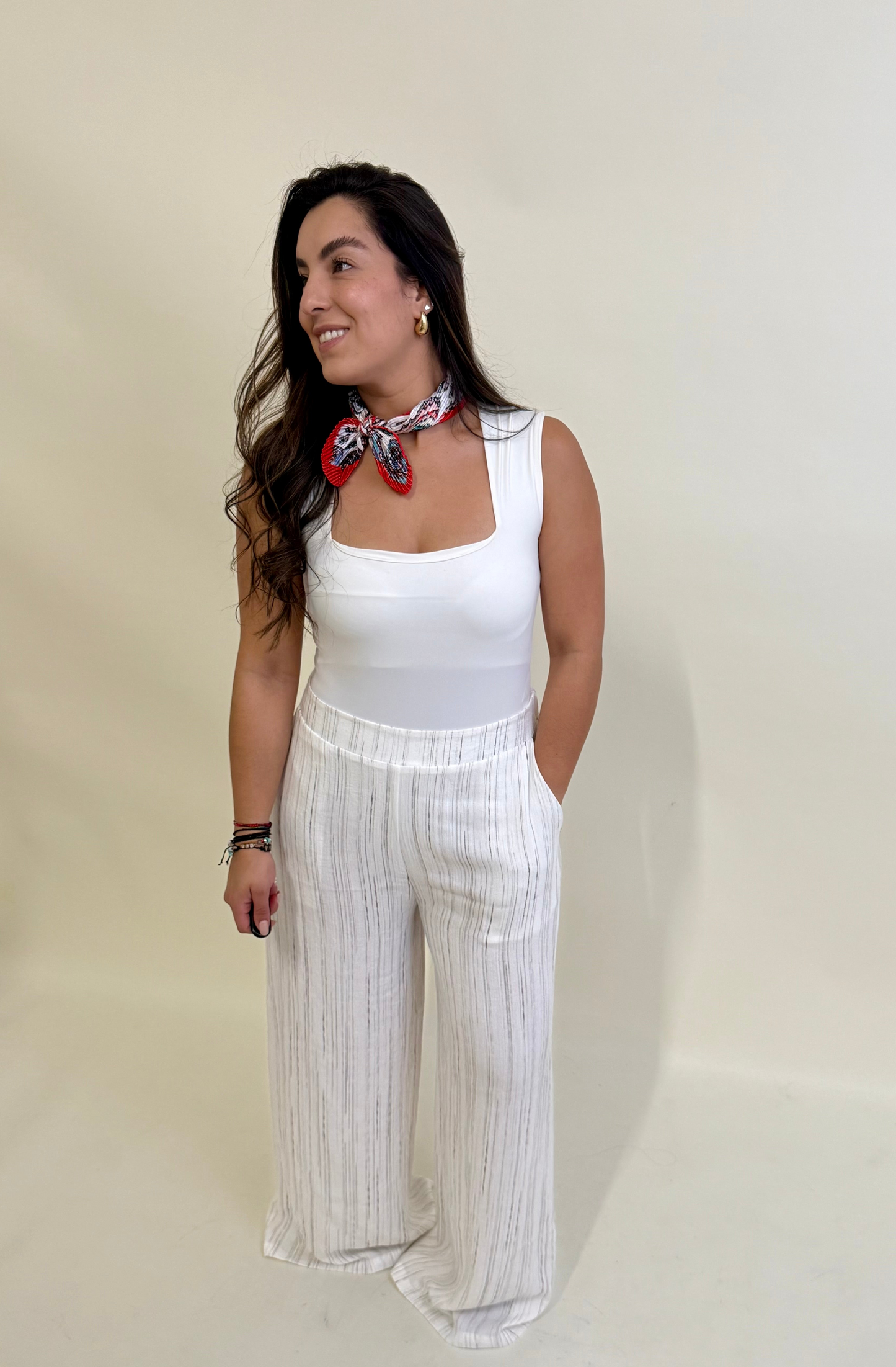 Pantalón de rayas Ana blanco
