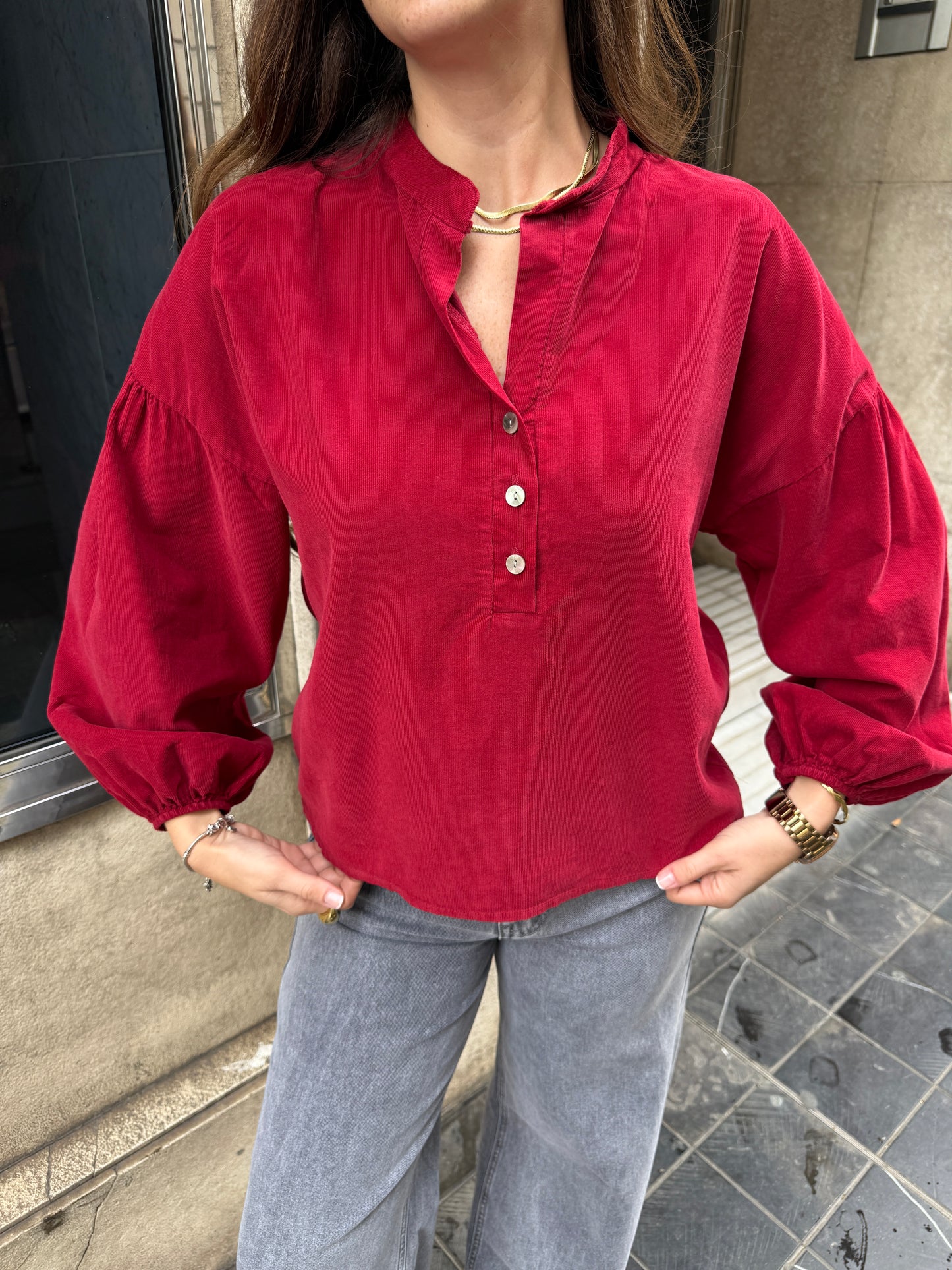 Ariana Garnet Micro Corduroy Blouse