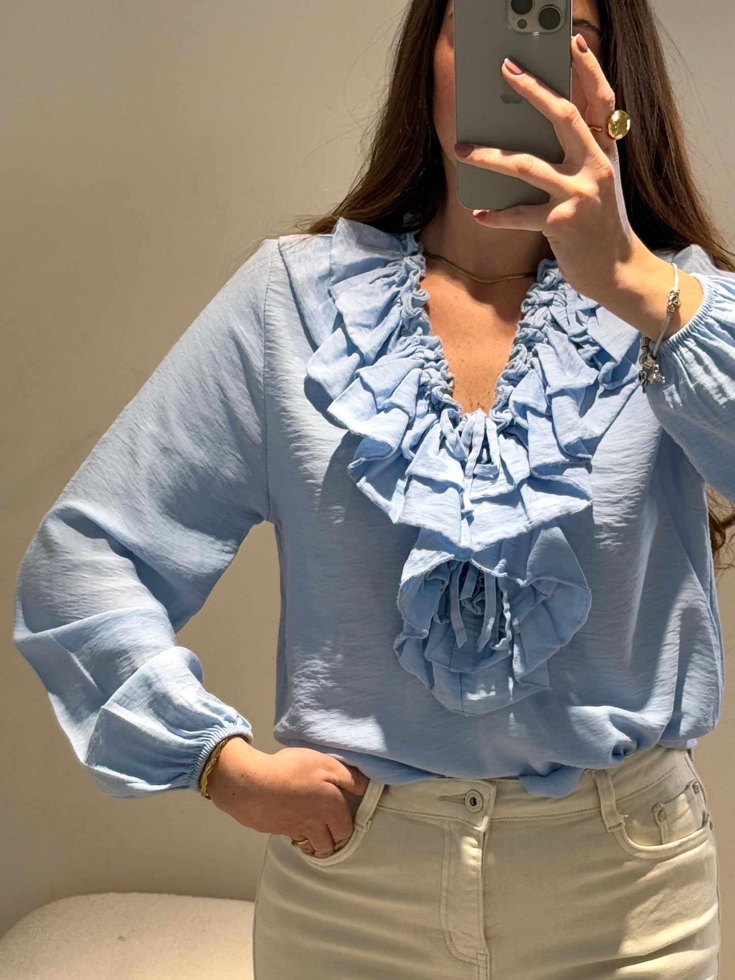 Blusa Romántica Celeste