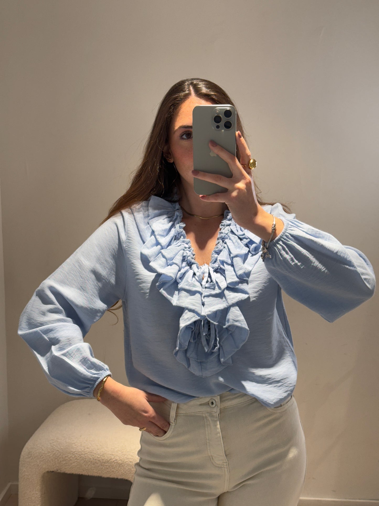 Blusa Romántica Celeste