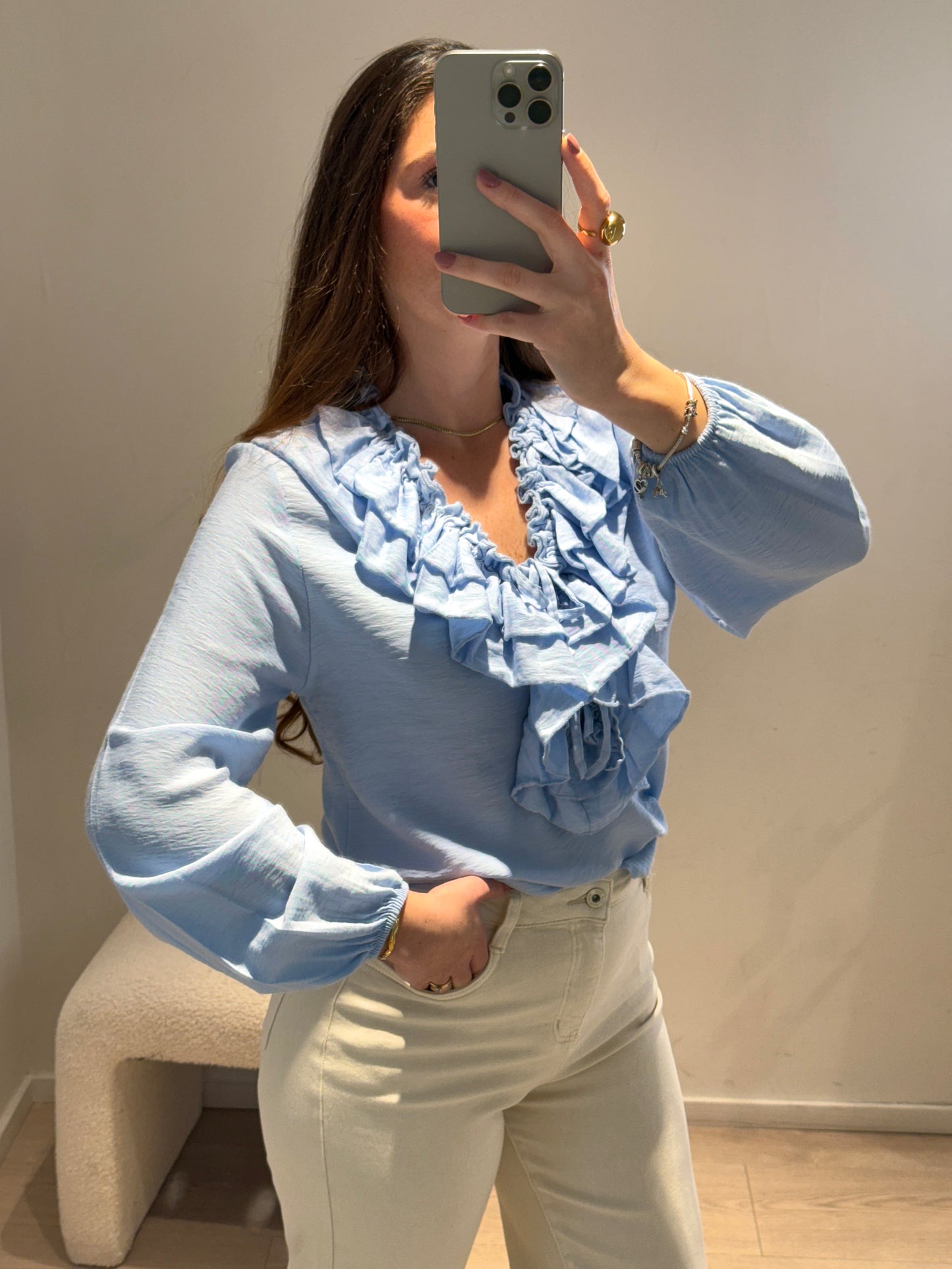 Blusa Romántica Celeste