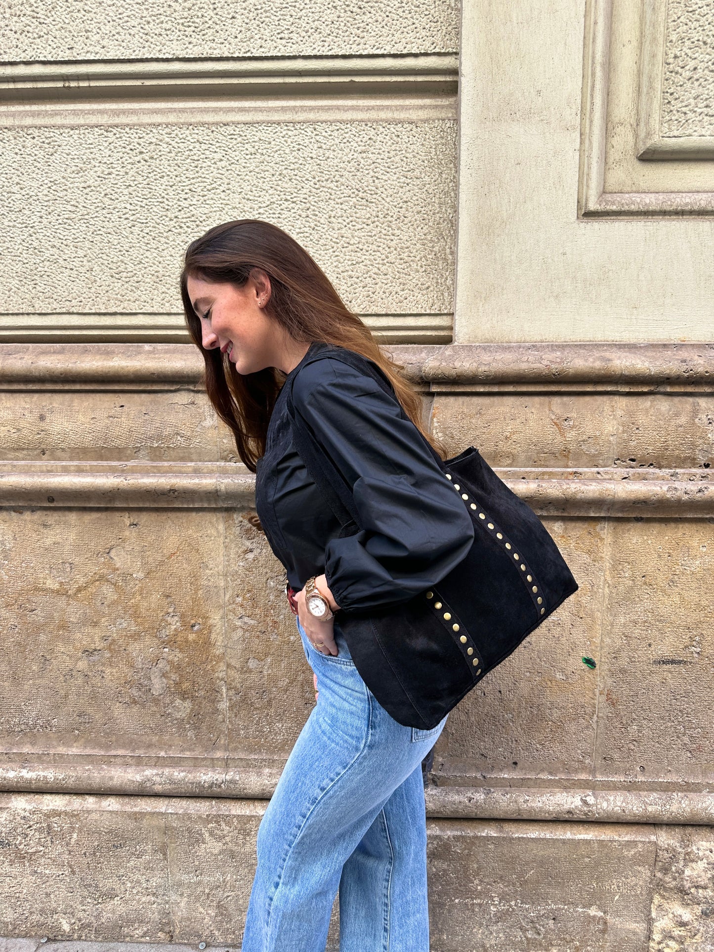 Bolso Piel Ante Shopper NEGRO ÚNICO