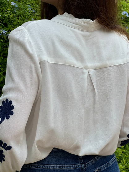 Navy Blue Sea Embroidered Blouse