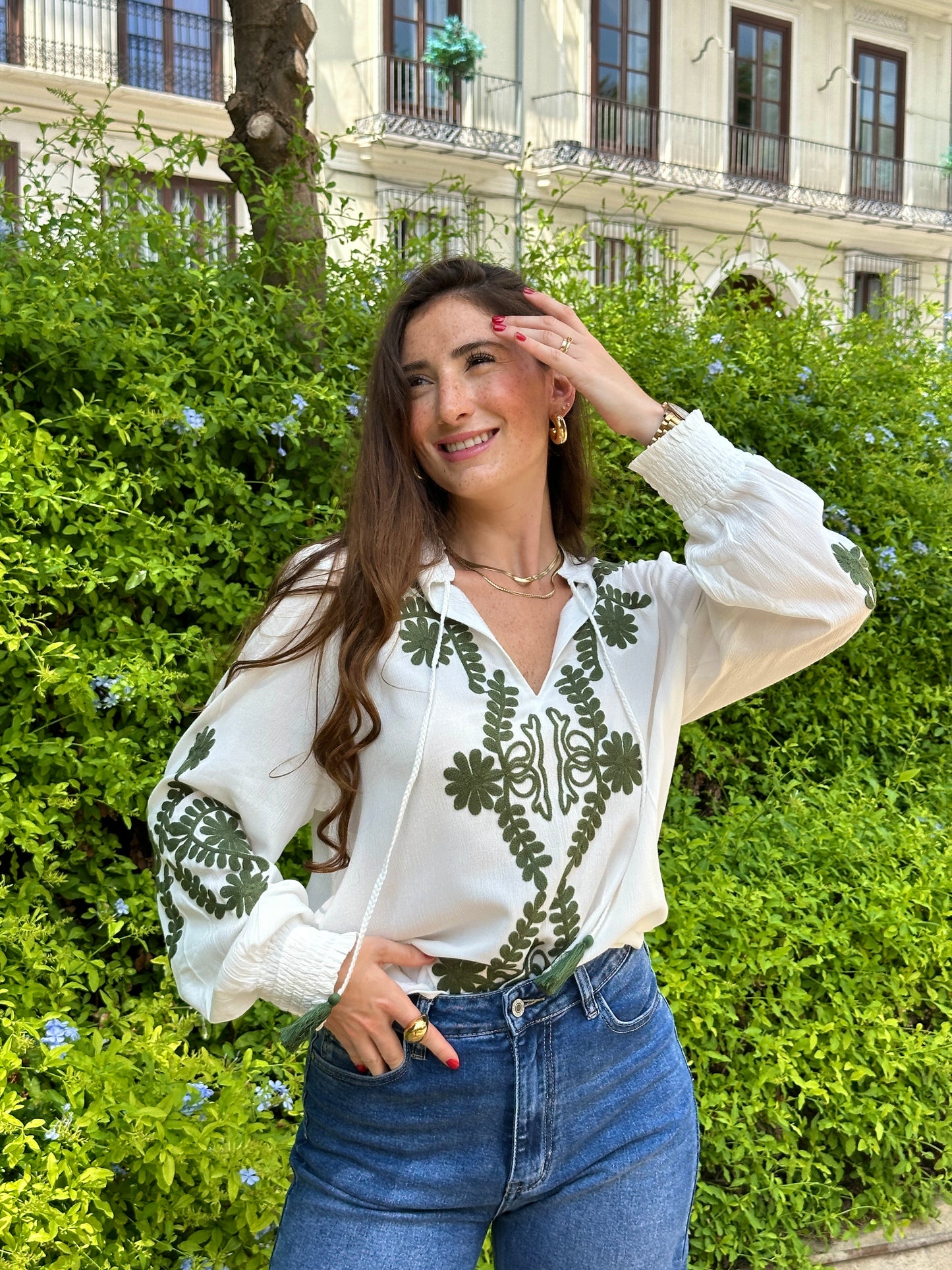 Blusa Bordada Mar Verde