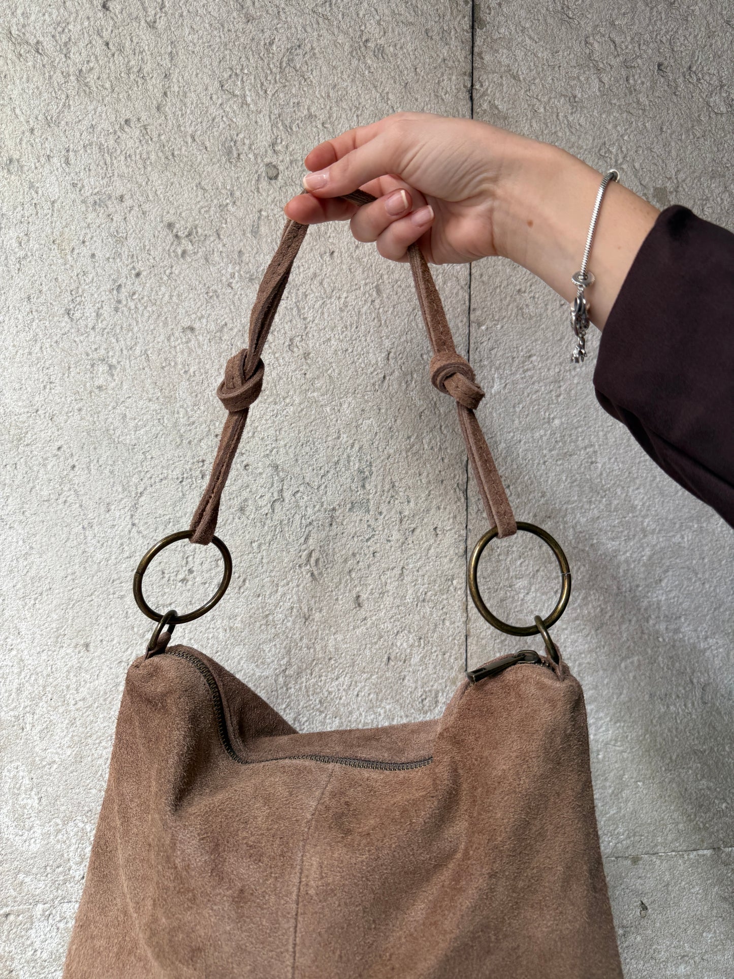 Xime Taupe Suede Bag