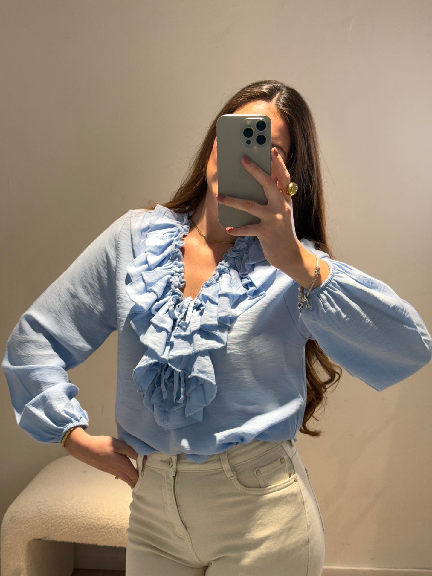 Blusa Romántica Celeste