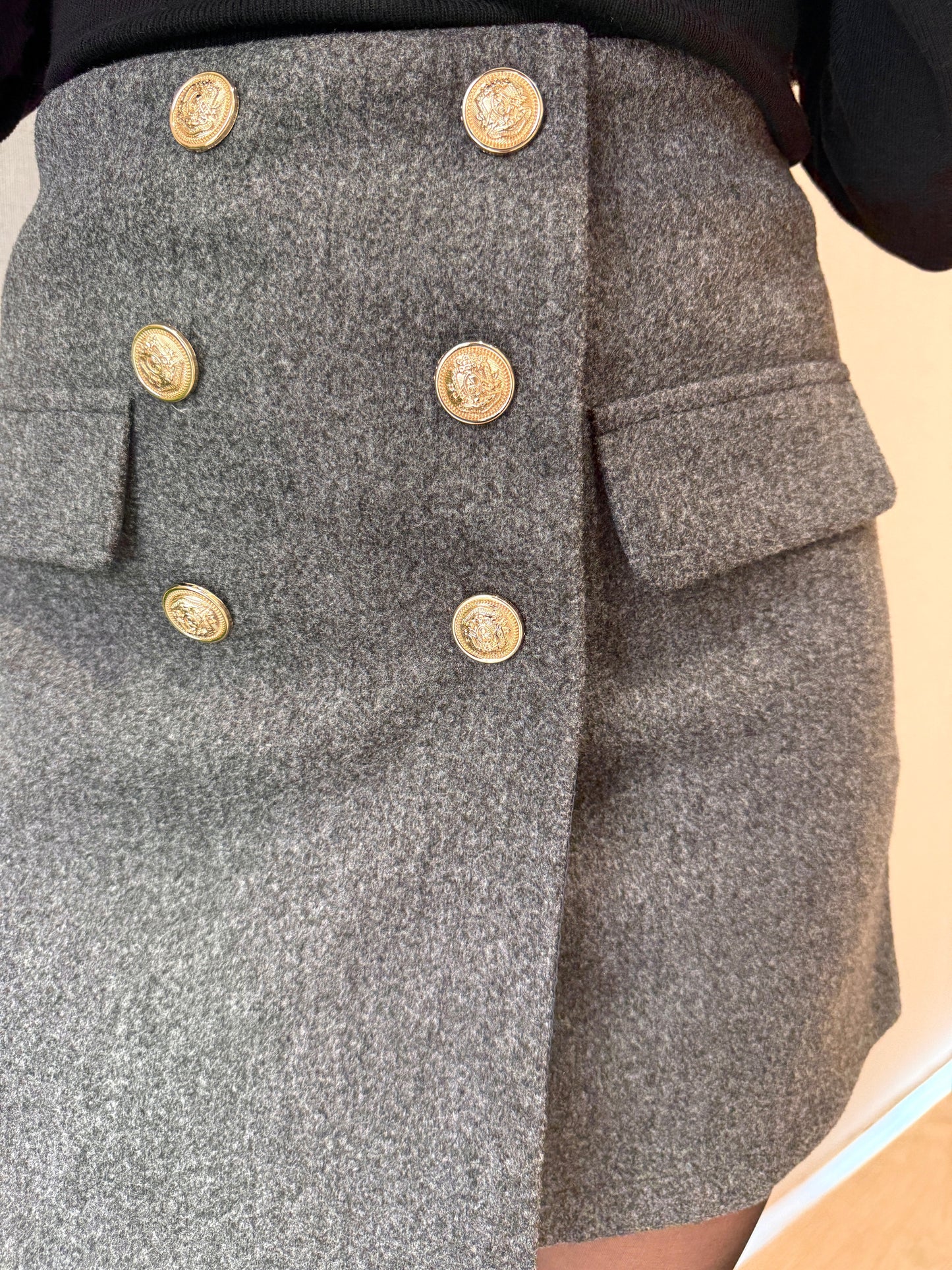 Vallivana Skirt with Gold Buttons in Grey