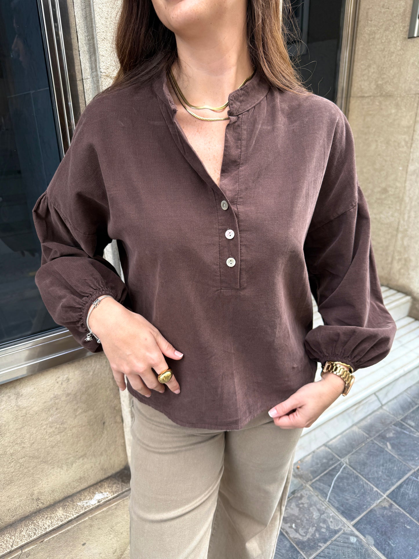 Ariana Chocolate Microcord Blouse