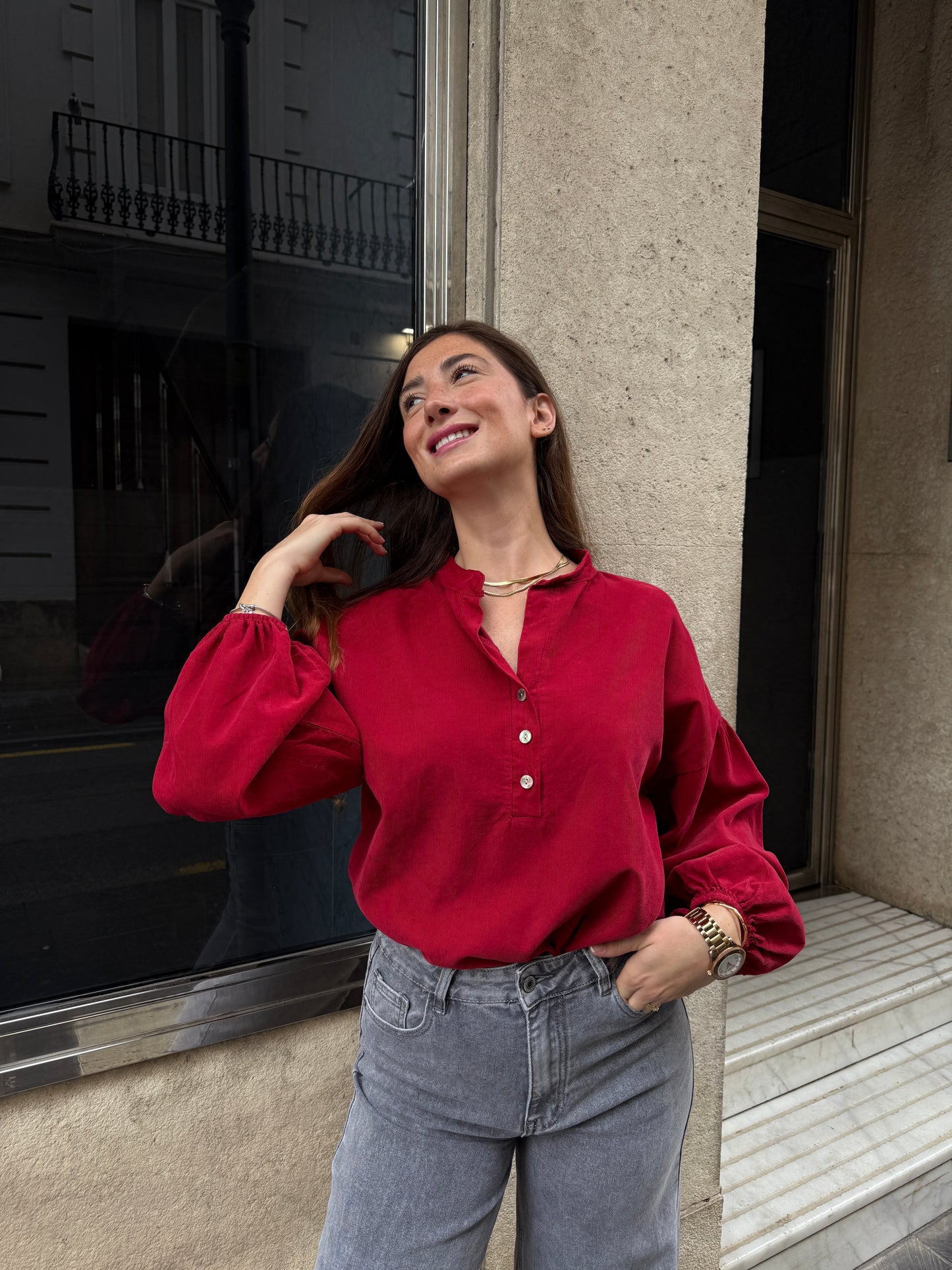 Ariana Garnet Micro Corduroy Blouse