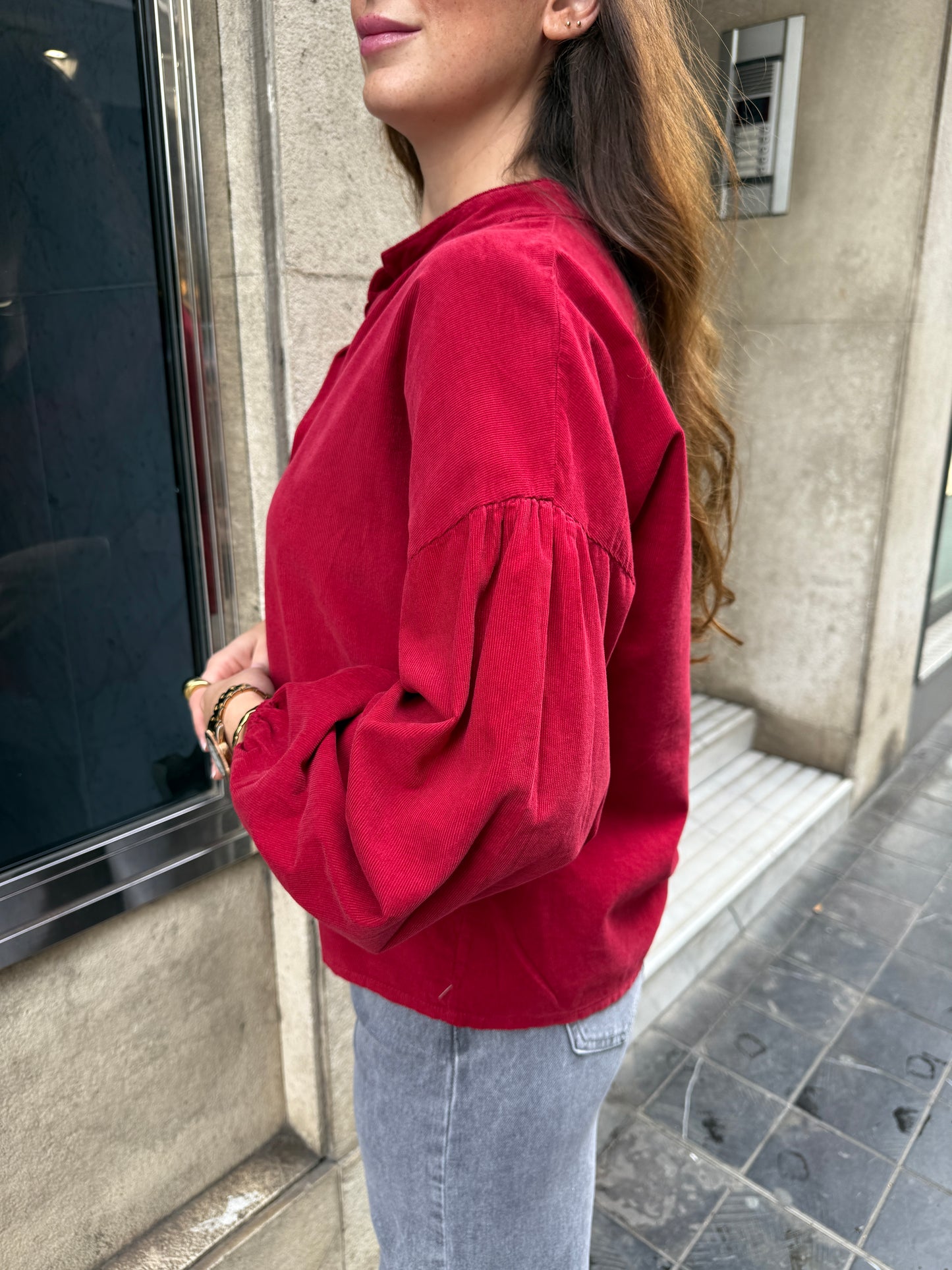 Ariana Garnet Micro Corduroy Blouse