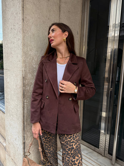 Moni Chocolate Suede Effect Blazer