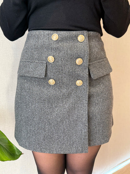 Vallivana Skirt with Gold Buttons in Grey