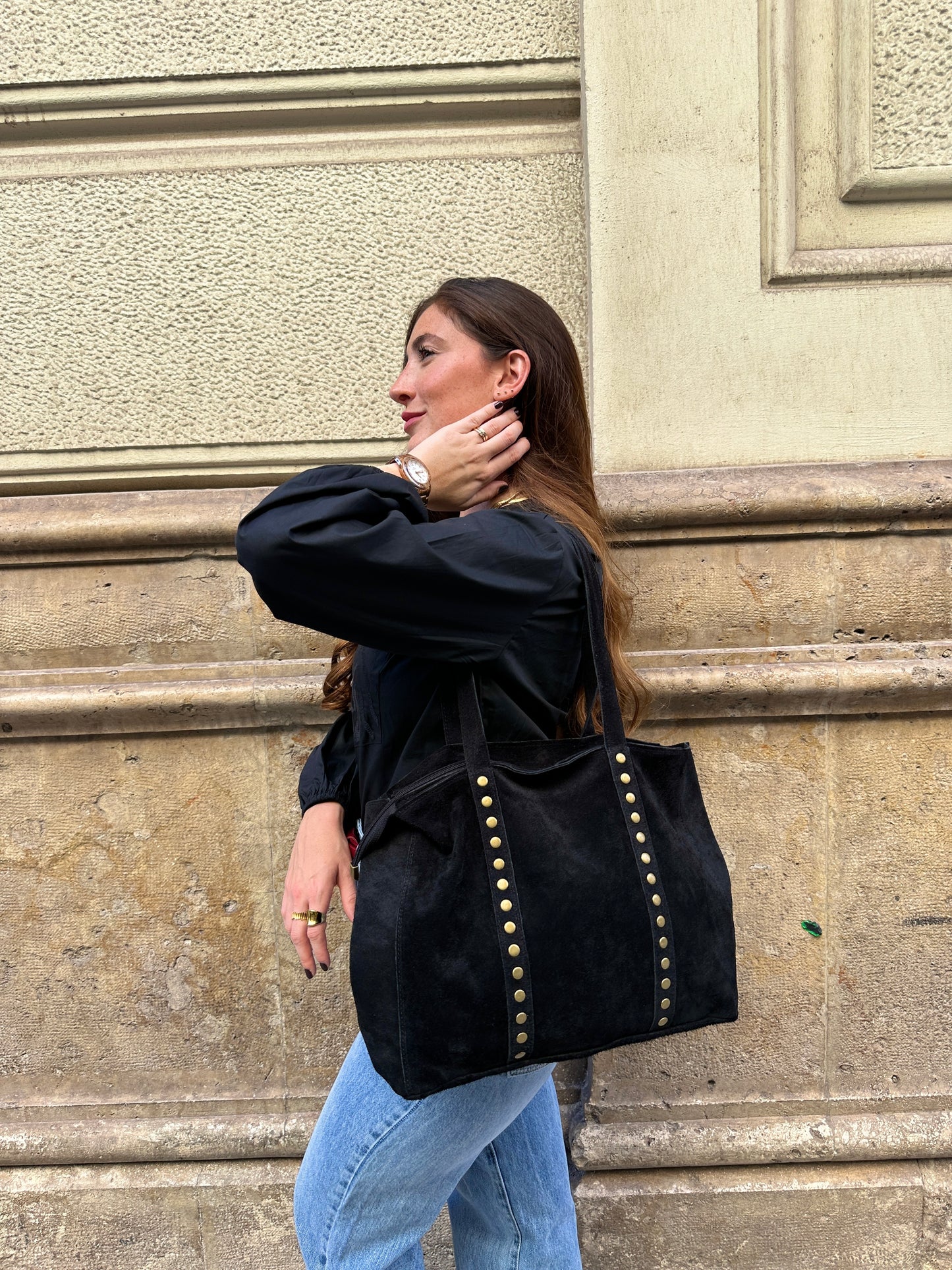 Bolso Piel Ante Shopper NEGRO ÚNICO