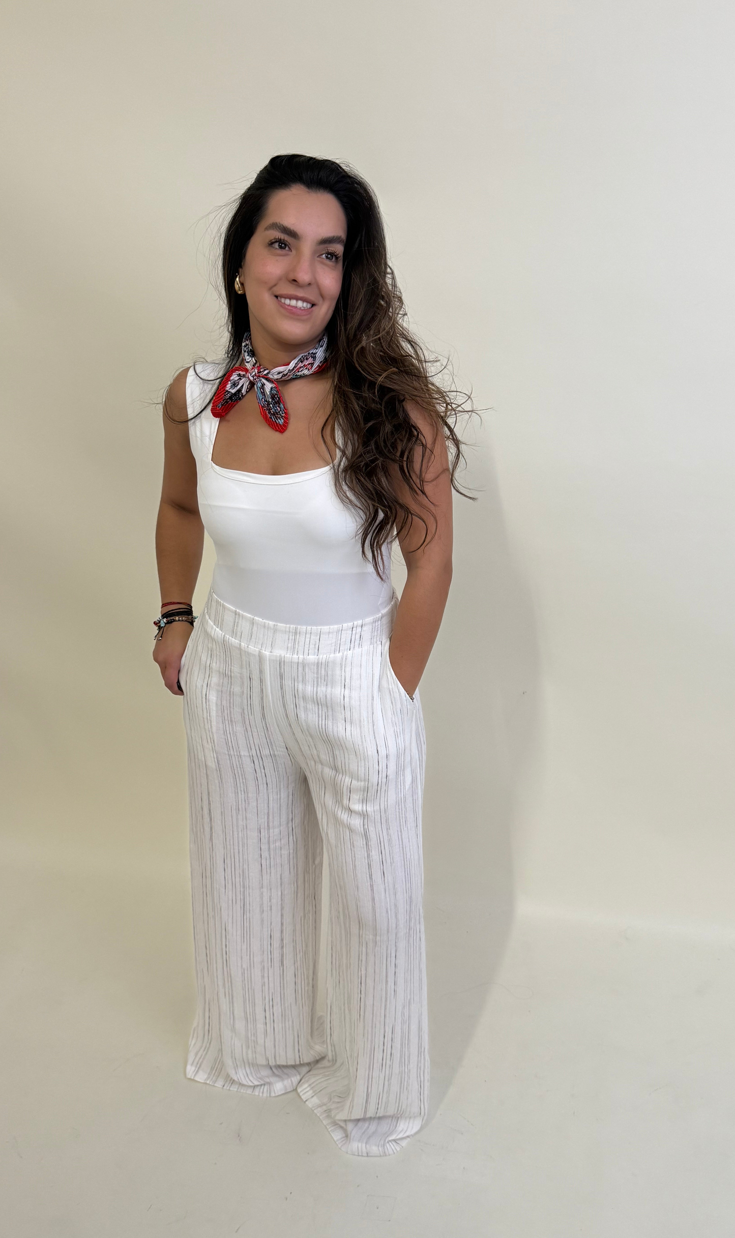 Pantalón de rayas Ana blanco